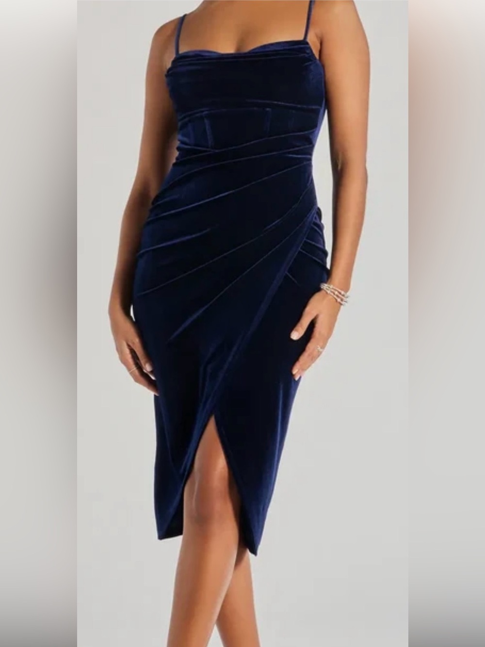 Windsor Navy velvet midi dress, medium, navy blue